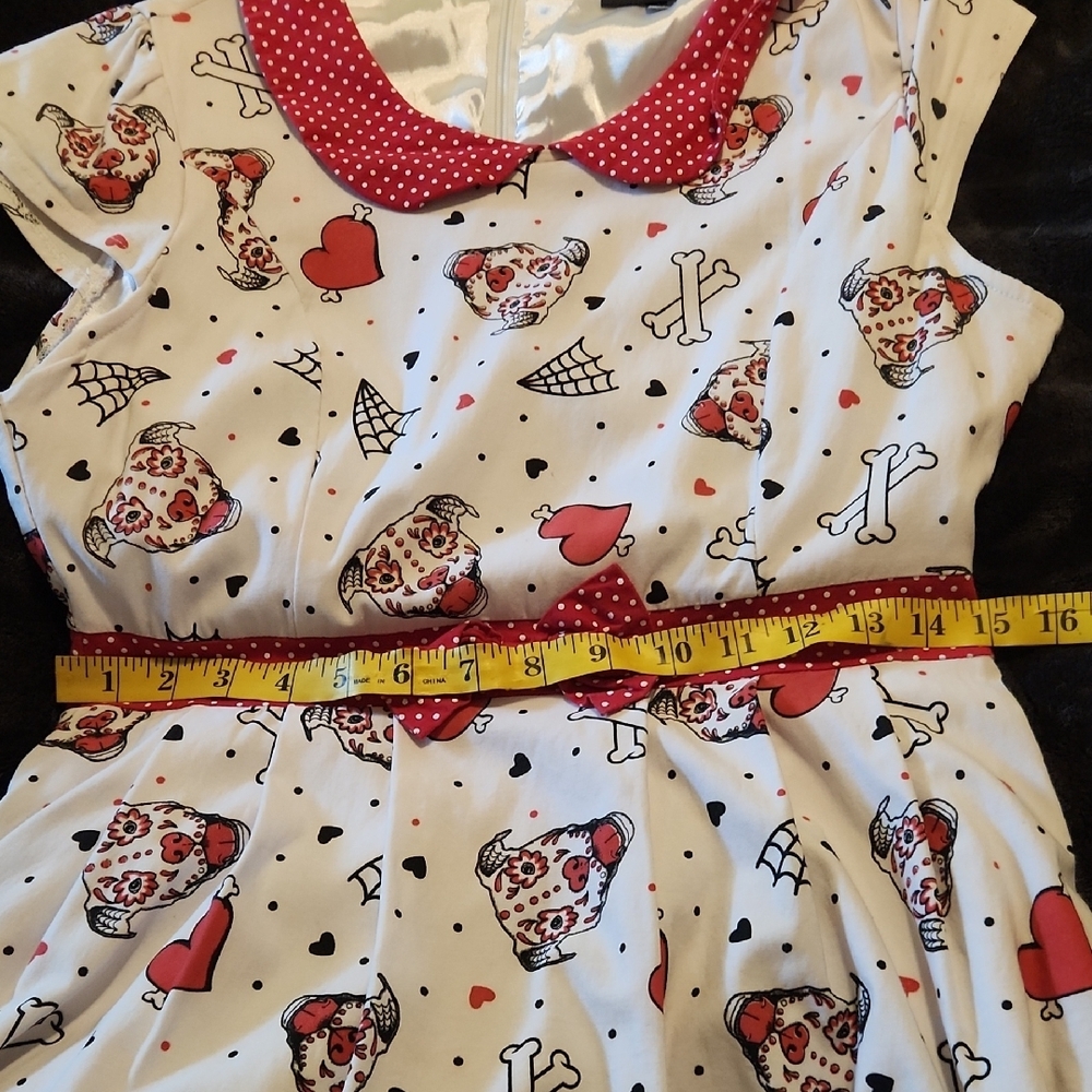 White & Red Heart Skeleton Print Fit-and-Flare Dress - Picture 7 of 9